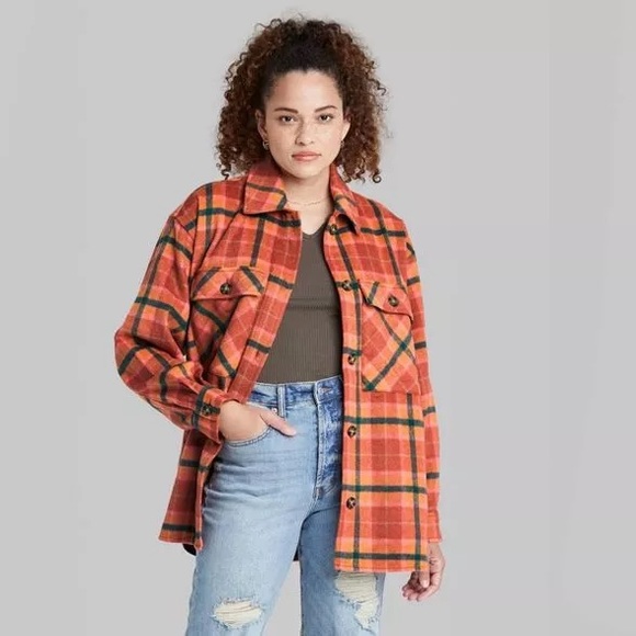 wild fable Jackets & Blazers - Rust Plaid Shirt Jacket - Wild Fable Small